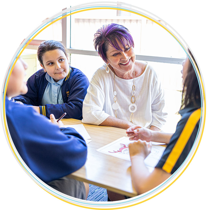 Principal with students at Holy Family Catholic Primary East Granville