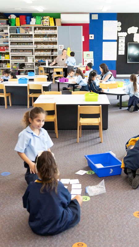 Wide shot of a Stage 1 classroom at Holy Family Primary, East Granville
