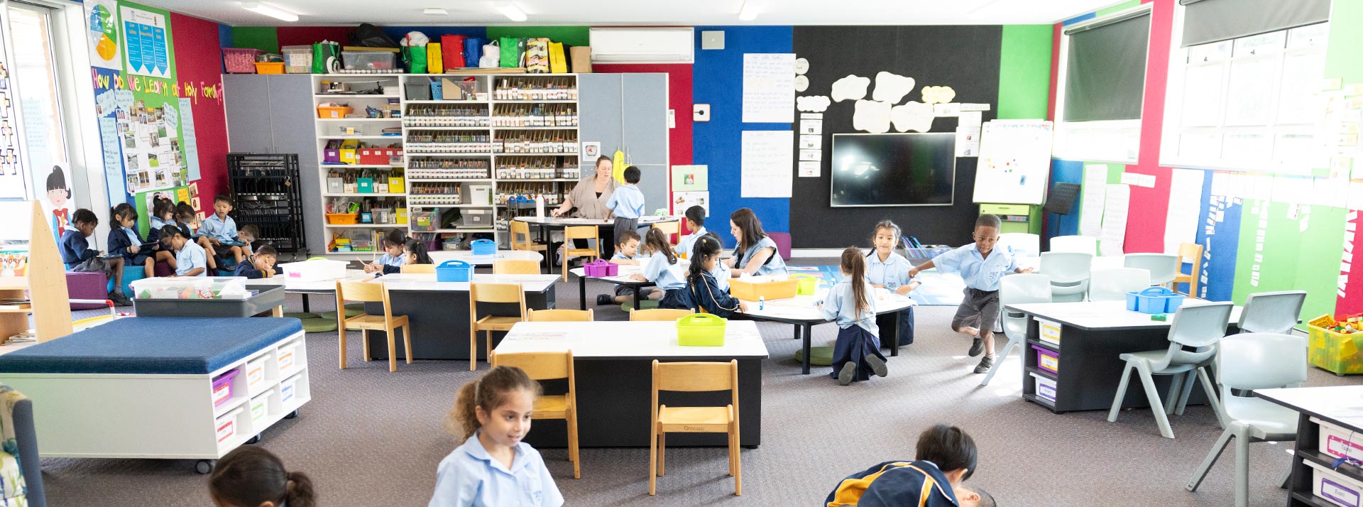 Wide shot of a Stage 1 classroom at Holy Family Primary, East Granville