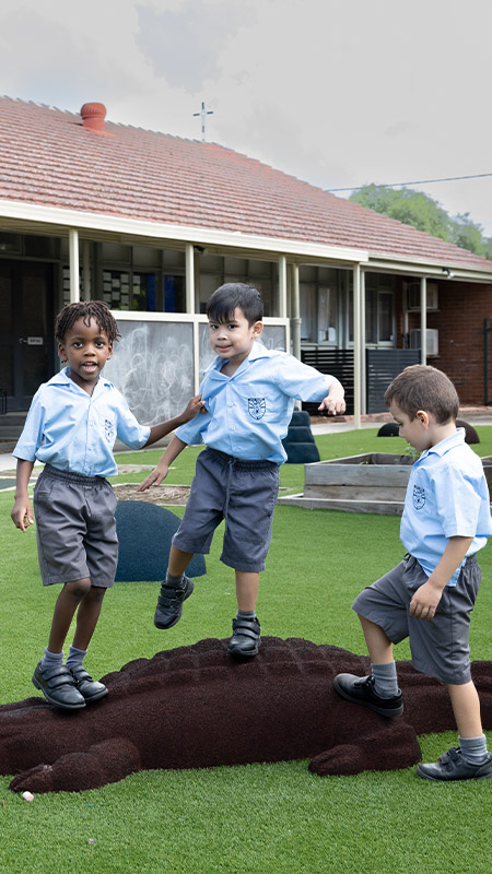 Group of Holy Family Primary students playing on the outdoor equipment