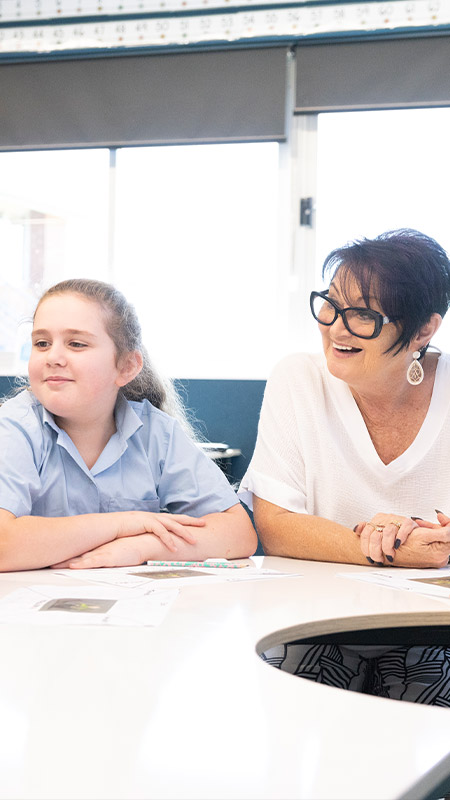 Cheryl Fortini, Principal of Holy Family Primary, East Granville and students in class