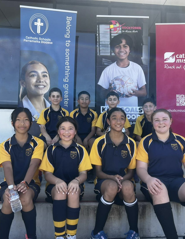 Holy Family East Granville students participating in the Socktober Gala Day